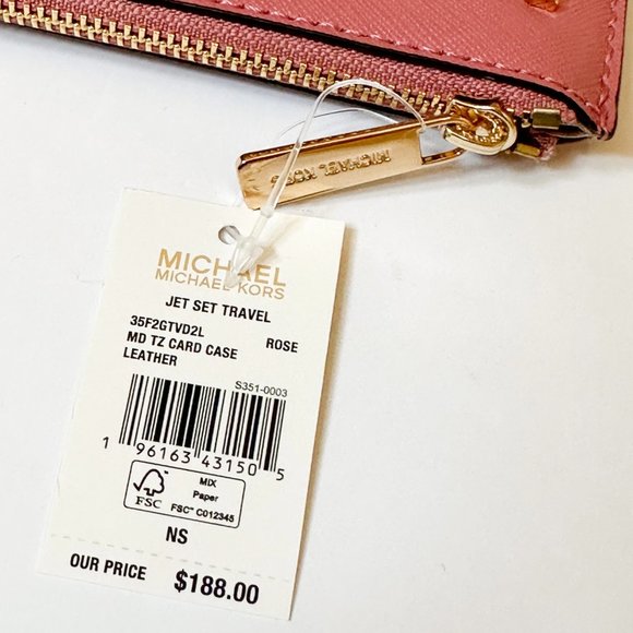 Michael Kors Jet Set Travel Top Zip Card Case Wallet Rose - Picture 9 of 9